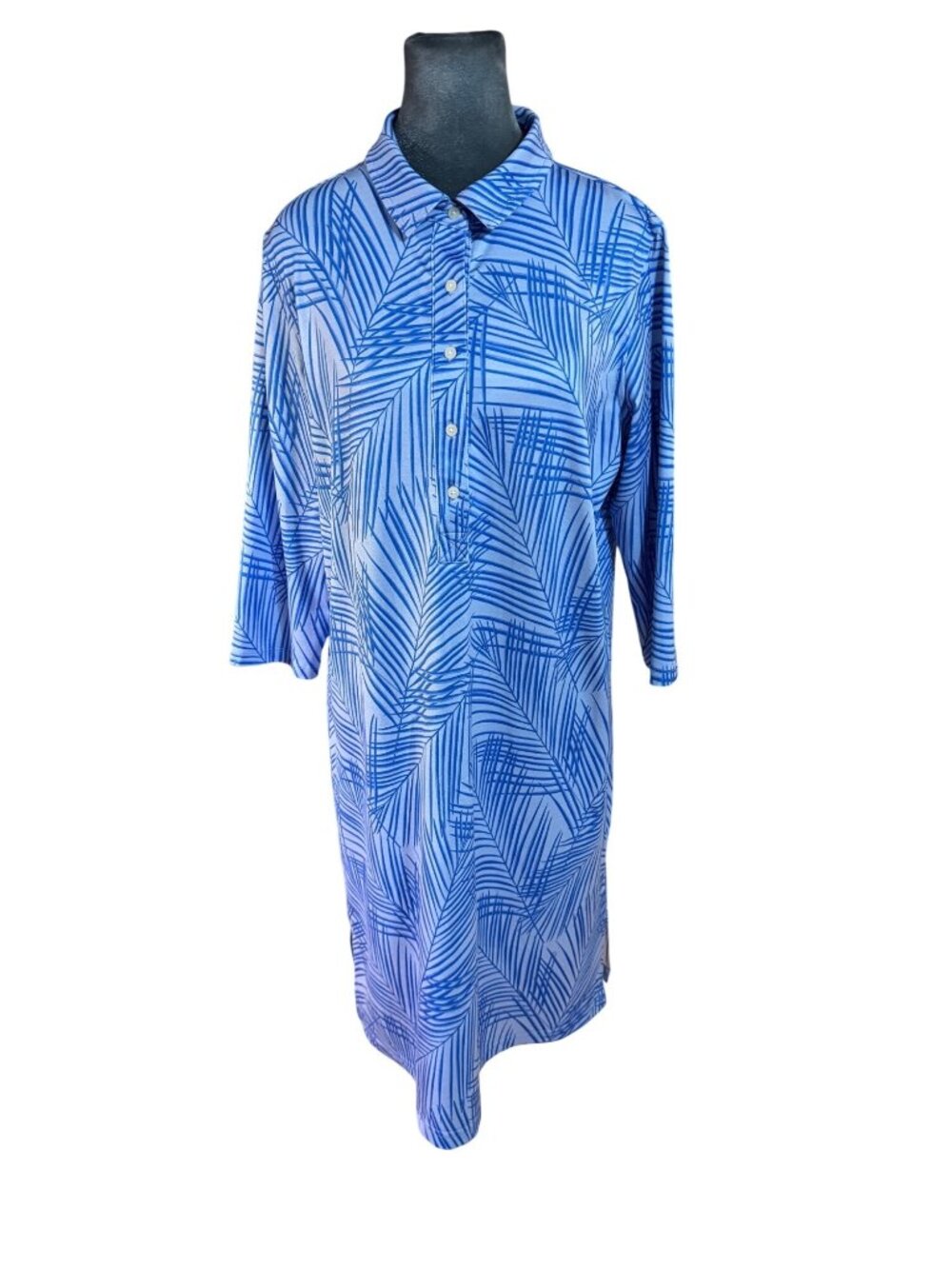Vineyard Vines Blue Palm Leaf Print Button-Down Tunic Dress